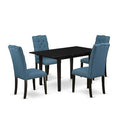 HomeStock 5-Pc Black Solid Wood Top-Rectangular Button Tufted Upholstered Dining Room Set with Butterfly Leaf-Seats 4