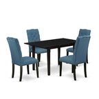 HomeStock 5-Pc Black Solid Wood Top-Rectangular Button Tufted Upholstered Dining Room Set with Butterfly Leaf-Seats 4