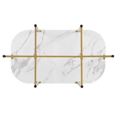 Modern Marble Dining Table Set for 6 with Metal Frame, Rectangular Marble Sticker Table and 6 Chairs for Dining Room Kitchen