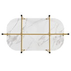 Modern Marble Dining Table Set for 6 with Metal Frame, Rectangular Marble Sticker Table and 6 Chairs for Dining Room Kitchen
