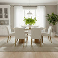 47-83 Extendable Dining Table Set for 6, Natural Wood-Tone Table and 6 Linen Armless Chairs with Solid Wood Legs for Dining Room-Panipeachy