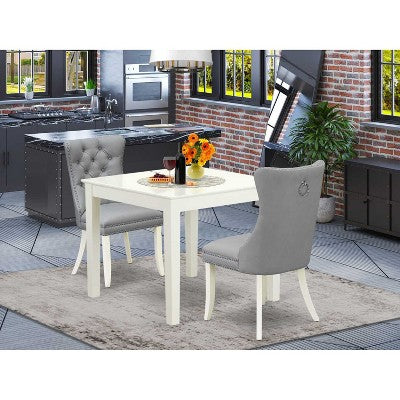 HomeStock 3-Pc Linen White Finish Square Solid Wood Top Dining Table Set