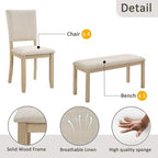 GDFStudio Kiley Modern 6 Piece Wooden Dining Table Set with Bench and Four Upholstered Chairs