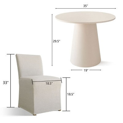 3-Piece Dining Room Table and Chair Set, 35 Round Table with Upholstered Slipcover Chairs for Breakfast Nook or Small Space-Panipeachy