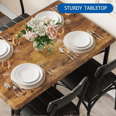 Dining Table Set for 4, Kitchen Table with Chairs, Rectangular Wood Dining Room Table with Upholstered Bench for Small Space, Dinner, Apartment