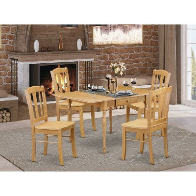 HomeStock 5-Pc Natural Oak Finish Solid Wood Top - Dining Room Set with Dropleaf - Seats 4
