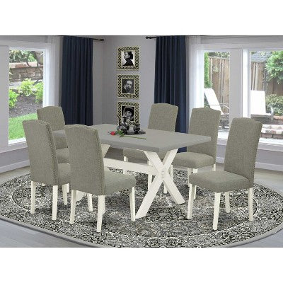 7-Piece Rectangle Natural Oak Finish Solid Wood Top Dining Table with 6 Parson-Chairs with